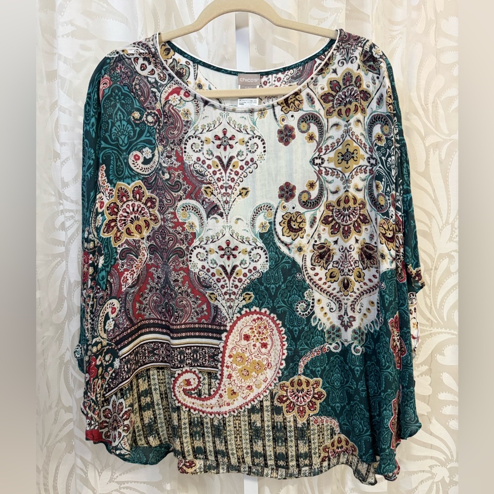 Chico's Boho Paisley Floral Print Women's Top